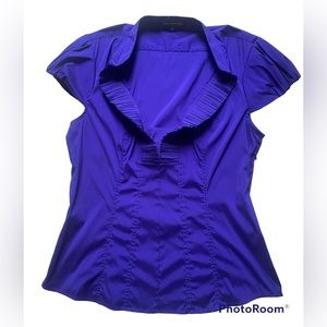Express eggplant deep v-neck cap sleeve blouse, Large